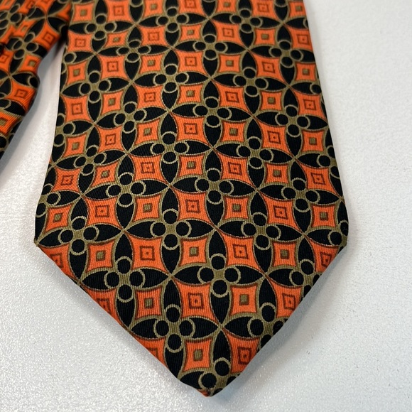 FR TRIPLER & CO NEW YORK 100% Silk Handmade Vintage Orange Square Pattern Tie - Picture 2 of 9